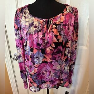 A. Byer Women's Floral Blouse - Pink, Purple, and Black